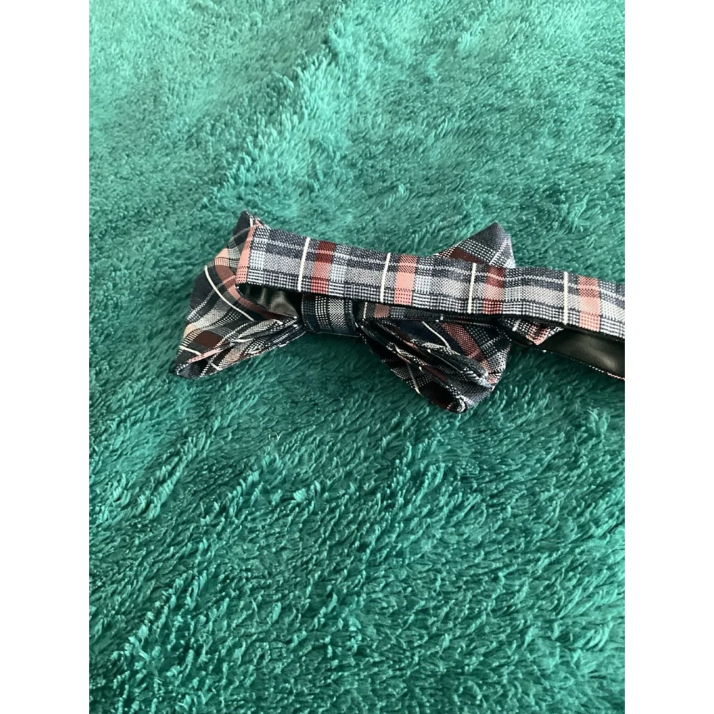 Jos A Bank Mens Blue Red Plaid Bowtie Adjustable Formal Wedding Party Prom